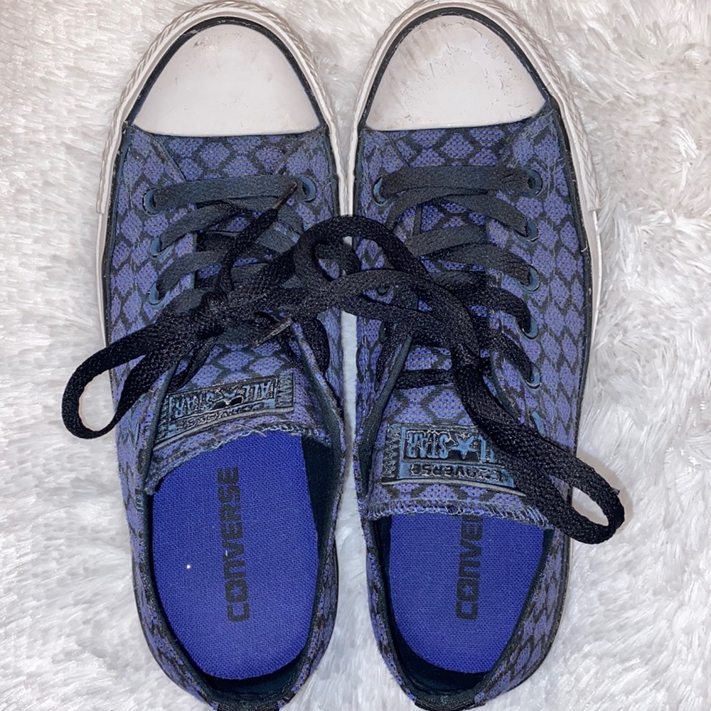 Blue and Black Diamond Pattern Converse